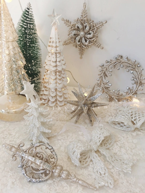 Milky Garden Glitter Christmas Tree Pendant Snowflake Star Angel Garland Hanging Ornament|Christmas Decorations