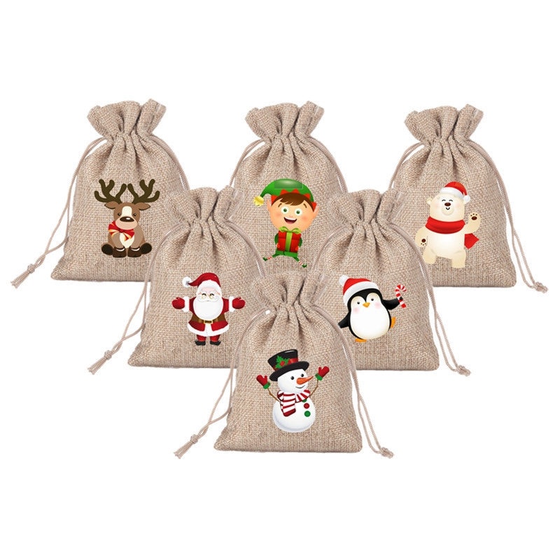 Amazon Cotton Linen Christmas Gift Bags 24 Sets 10x14 Holiday Decor Pouches|Holiday Decorations