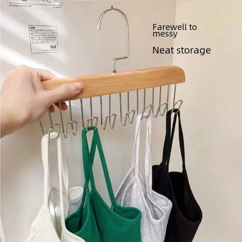 Multifunctional Wooden Hanger for Underwear Vest Tie Solid Wood Drying Rack Dormitory Clothing Organizer|Home & Living