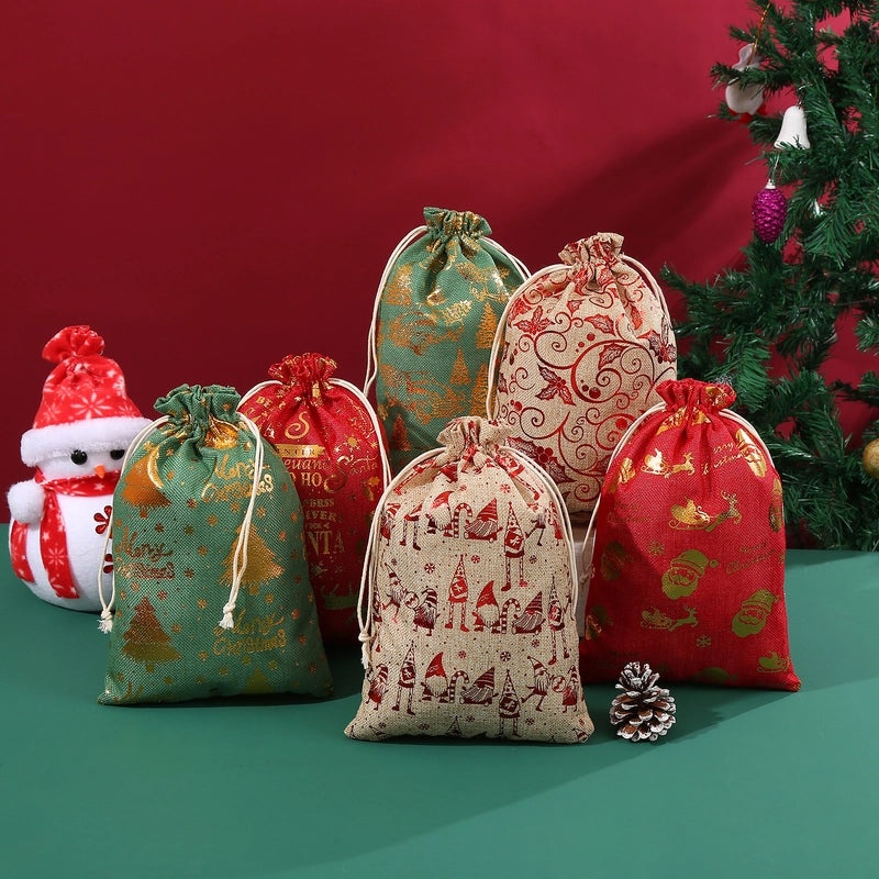 Christmas Gilded Drawstring Gift Bag for Candy Storage|Holiday Gift Bags