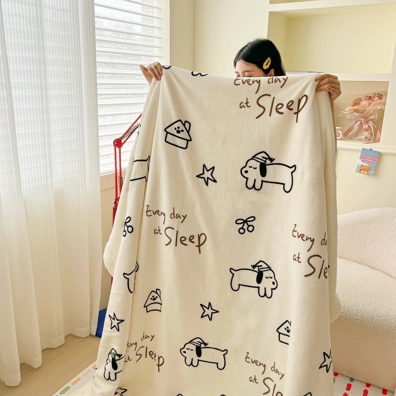 Cozy Heart-Shaped Animal Print Milk Fiber Blanket for Bedding | Home Textiles & Bedding