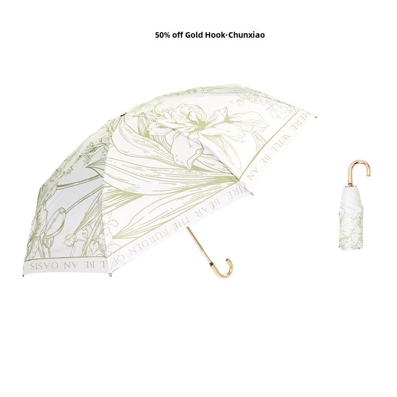 Ultra-Light Small Gold Hook Foldable Sun Umbrella 50% UV and Rain Protection Compact Women’s Parasol|Sun Umbrellas & Parasols