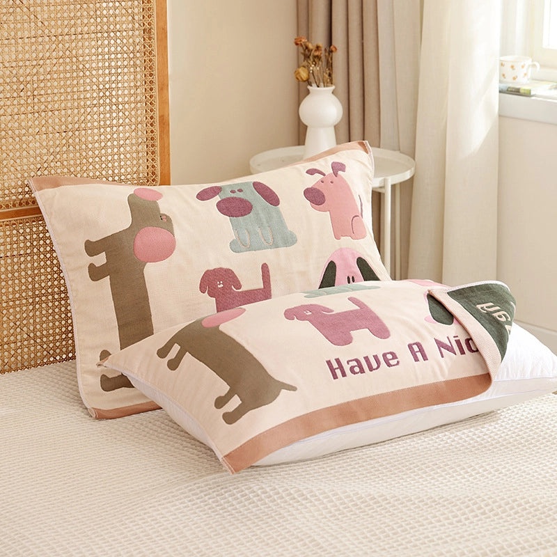 Eight-layer Gauze Soft Pillow Towel Cartoon Couple Design Breathable Household Pillow Cover|Home Textiles