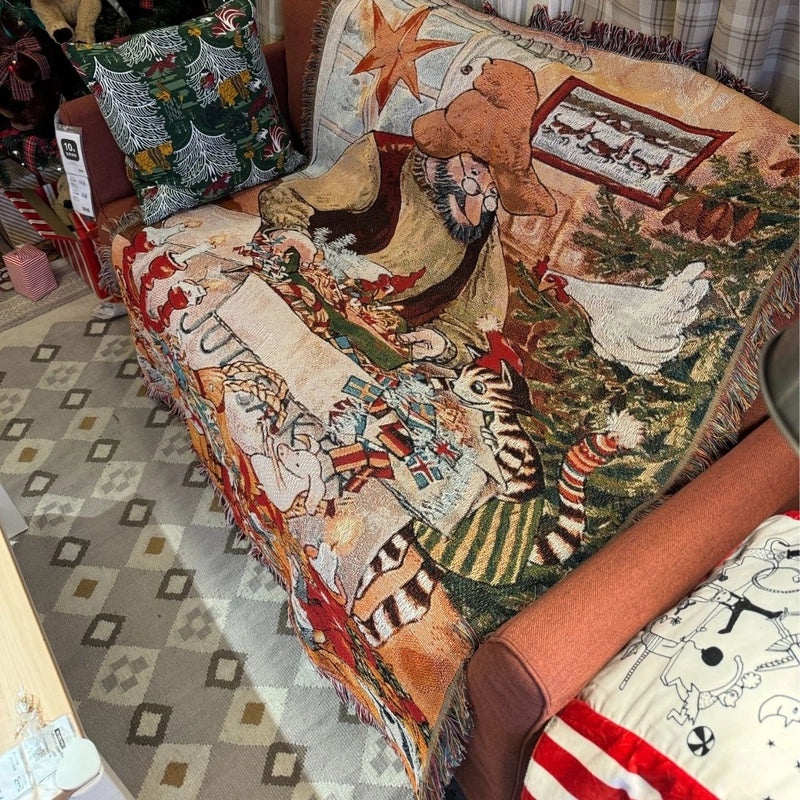 Elegant Christmas Stripe Cotton Blanket for Couch & Sofa Decor | Home Textiles & Blankets