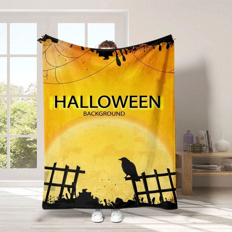 Halloween Pumpkin Bat Blanket Cozy Polyester Throw for Couch Sofa Decor | Home Decor & Seasonal Accessories