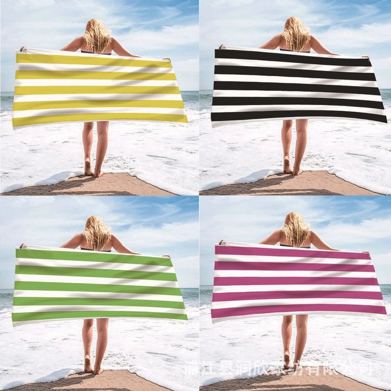 Personalized Single-Sided Velvet Microfiber Beach Towel with Striped Pattern|Beach Towels