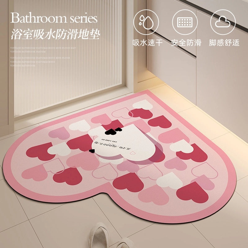 Elegant Heart-Shaped Diatomaceous Earth Bath Floor Mat Non-Slip Quick-Dry Absorbent Mat|Home & Living Bath Accessories