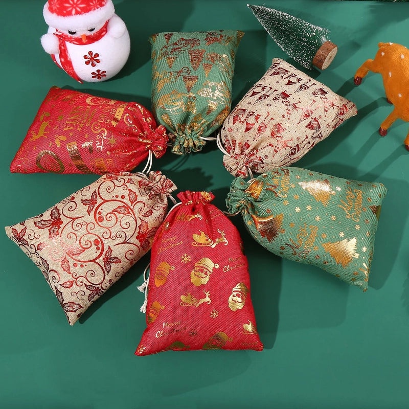 Christmas Gilded Drawstring Gift Bag for Candy Storage|Holiday Gift Bags