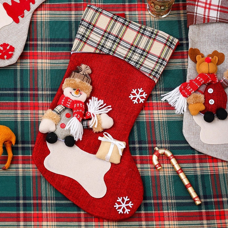 Extra Large Khaki Linen Santa Claus Christmas Stocking | Christmas Decorations & Gift Bags