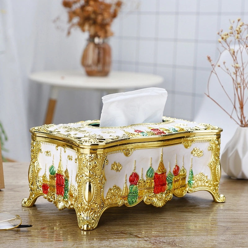 Golden Edge Small Napkin Tissue Box for Home Desktop Use | Home & Living Accessories