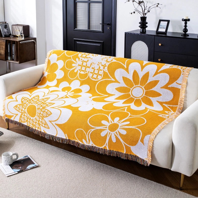 Elegant Floral Cotton Blend Blanket for Sofa and Couch Decor | Home Textiles & Blankets