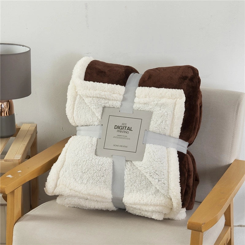 Double-layer Soft Lamb Fleece Blanket Thick Warm Solid Color Cozy Throw|Home Textiles & Bedding