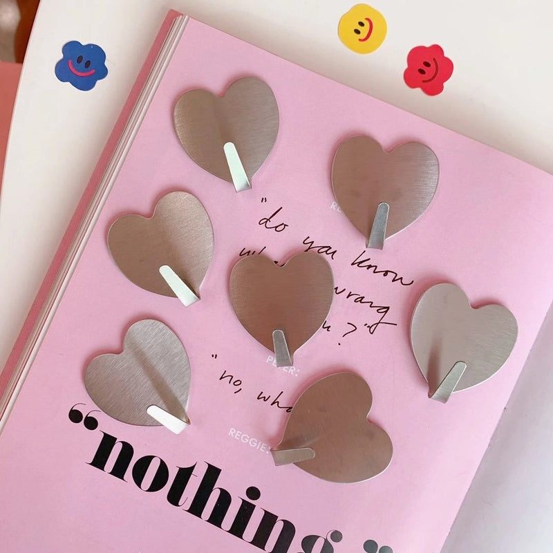 Korean Style Simple Silver Heart-Shaped Stainless Steel Sticky Hook | Home Decor Hooks