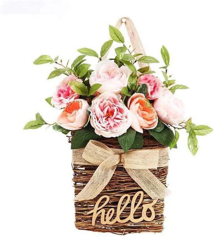 Hydrangea Flower Basket Garland Rattan Door Hanging Artificial Floral Decoration|Home & Garden Decorations