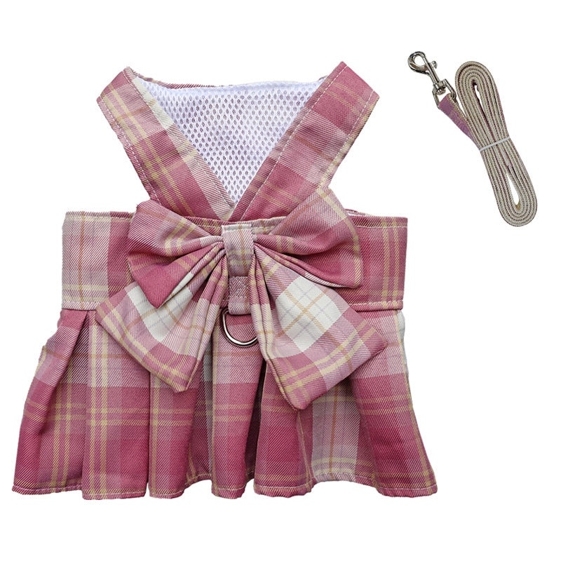 Plaid JK Skirt Pet Leash with Chest Strap Dog Cat Walking Harness and Teddy Hair Accessories|Pet Supplies