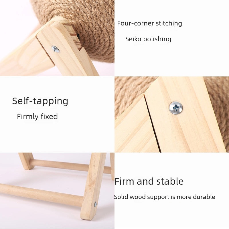 Durable Wooden Cat Scratching Post with Hand-Wound Rope Ball and Climbing Frame for Pets|Cat Toys & Accessories