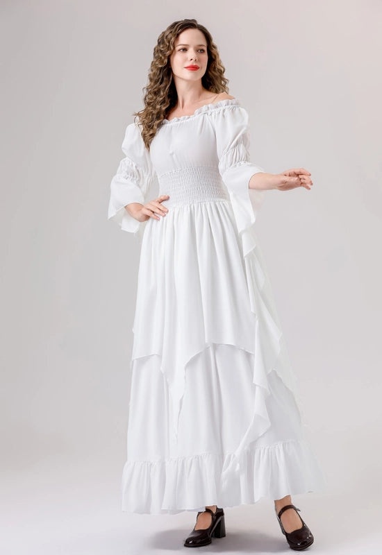 Halloween Medieval Renaissance Dress with Square Collar and Cinched Waist | Women's Vintage Costume & Stage Wear