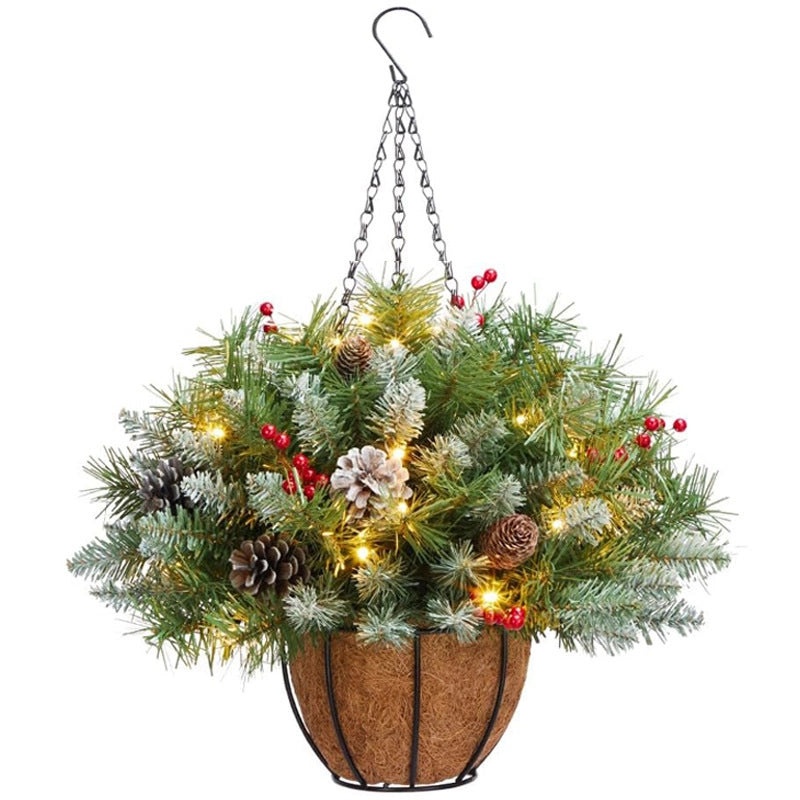 2024 New Christmas Inverted Hanging Basket with Branches and Lights | Christmas Decorations