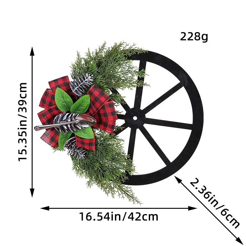Christmas Wooden Roulette Wheel Door Hanging Garland with Pine Cones for Holiday Decor|Christmas Decorations