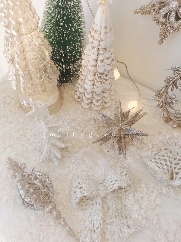 Milky Garden Glitter Christmas Tree Pendant Snowflake Star Angel Garland Hanging Ornament|Christmas Decorations