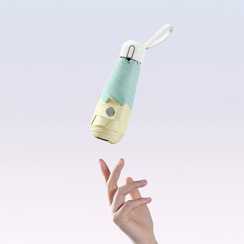 Contrast Color Folding Umbrella UV Protection Five-Rib Lightweight Compact Rain and Sunshade for Women|Umbrellas & Rain Gear