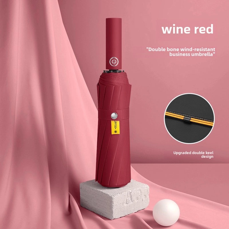 24-bone Large Automatic Three-Fold Umbrella with Black Coating UV Sun Protection Custom Folding Advertising Umbrella|Outdoor Accessories