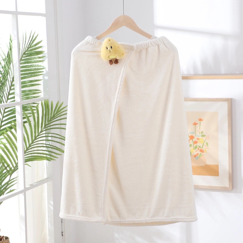 Cartoon Doll Coral Fleece Bathrobe and Dry Hair Hat Two-Piece Set for Women | Bath & Spa Accessories