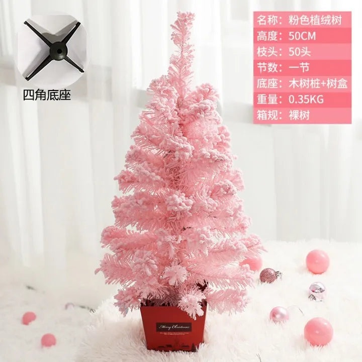 PVC Christmas Tree in Pink Blue Flocking Cedar 60-180cm Desktop Mall Decoration|Holiday Decor