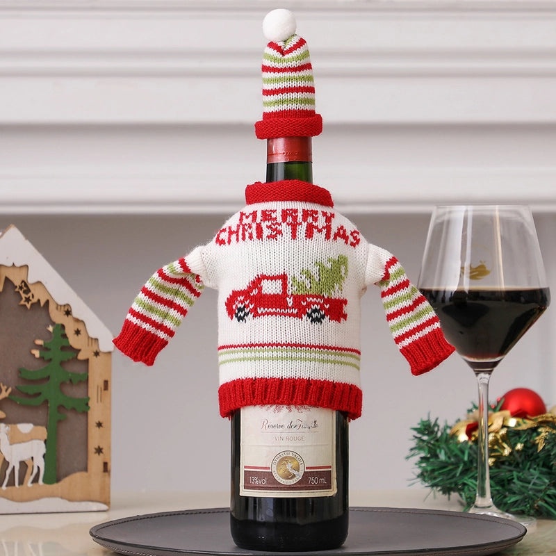 Christmas Cartoon Letter Acrylic Knitted Bottle Cover Indoor Festival Decoration|Home Decor & Holiday Accessories