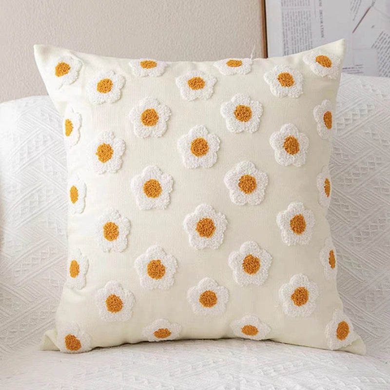 Embroidered Cotton Floral Cushion Cover Soft Decorative Pillow Case for Sofa Bedside Home Decor|Home Decor & Pillows