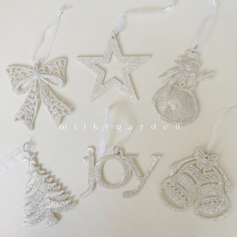 Milky Garden Glitter Christmas Tree Pendant Snowflake Star Angel Garland Hanging Ornament|Christmas Decorations