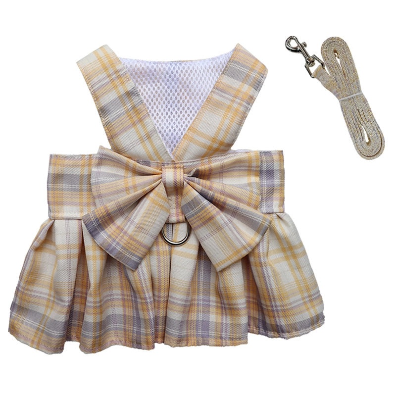 Plaid JK Skirt Pet Leash with Chest Strap Dog Cat Walking Harness and Teddy Hair Accessories|Pet Supplies