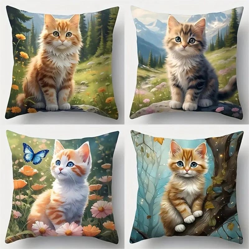 Adorable Cat Print Polyester Pillow Covers for Couch and Sofa Decor|Home Decor & Accessories