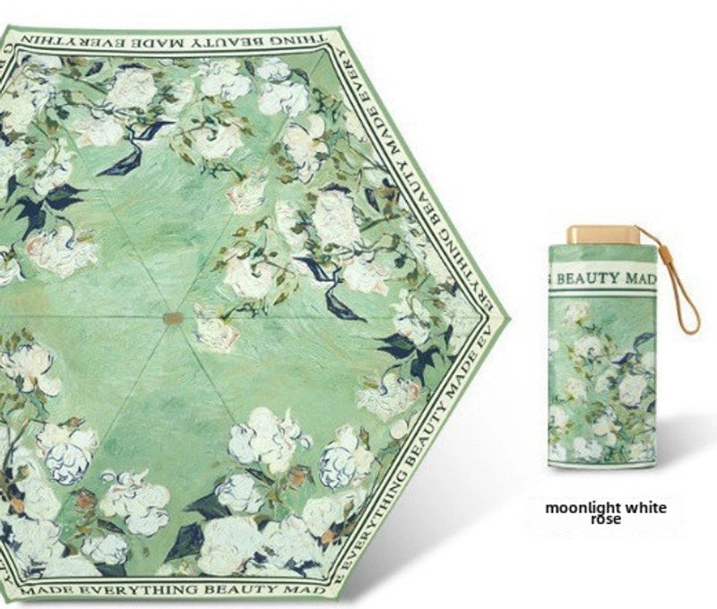 Vintage Cherry Print Folding Umbrella 60% UV Protection Dual-use Sun and Rain Shield|Sun Protection Umbrellas