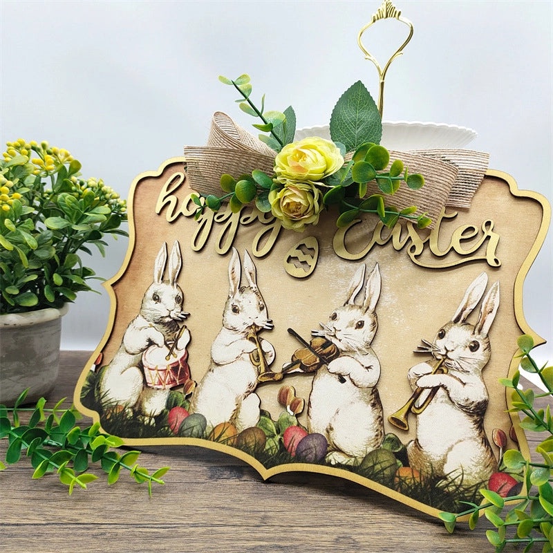 Easter Pastoral Rabbit Wooden Letter Hanging Ornament for Holiday Decor | Home Decor Ornaments