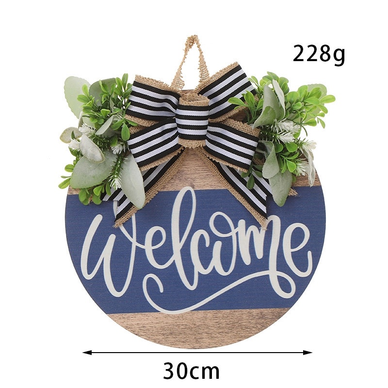 Year-Round Wooden Letter Wreath with Green Bow and Aquatic Plants | Home Decor & Door Hangings