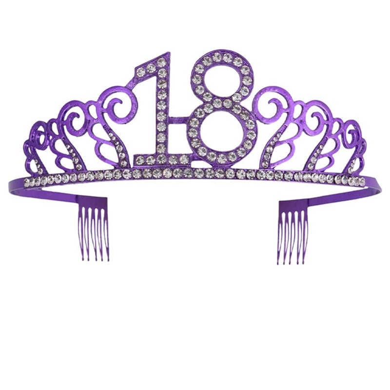 Birthday Rhinestone Crown Headband Purple Alloy Shoulder Strap Set|Jewelry & Accessories