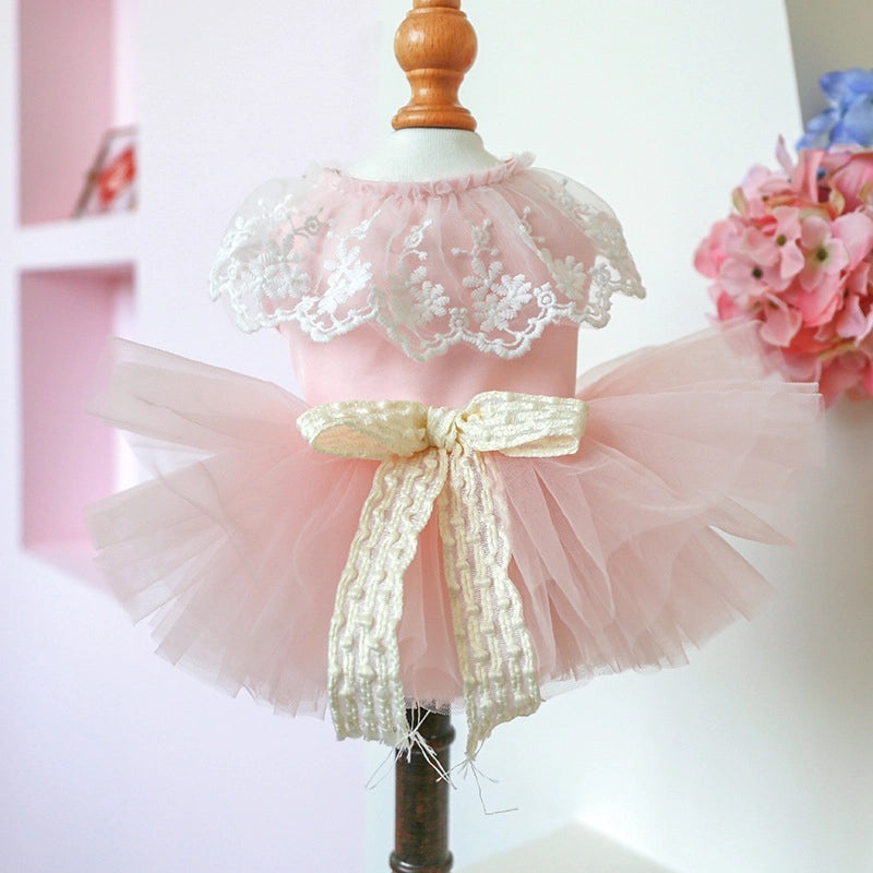 Princess Yarn Lace Dog and Cat Clothes Spring Summer Pink Fairy Skirt|Pet Apparel & Accessories