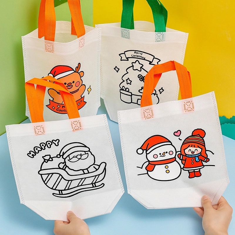 Portable Christmas Gift Bag Non-woven DIY Coloring Painting Bag for Kids | Holiday Crafts & Gift Bags