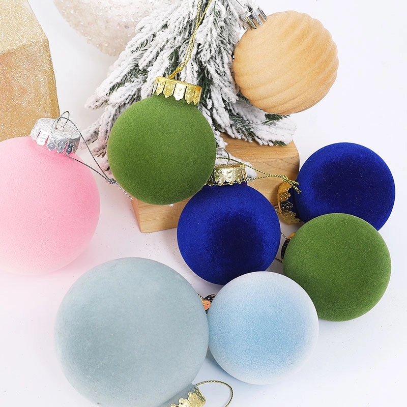 Flocking Christmas Ball Ornaments for Pets 6cm 12PCS Multicolor Plastic Tree Decorations|Christmas Ornaments