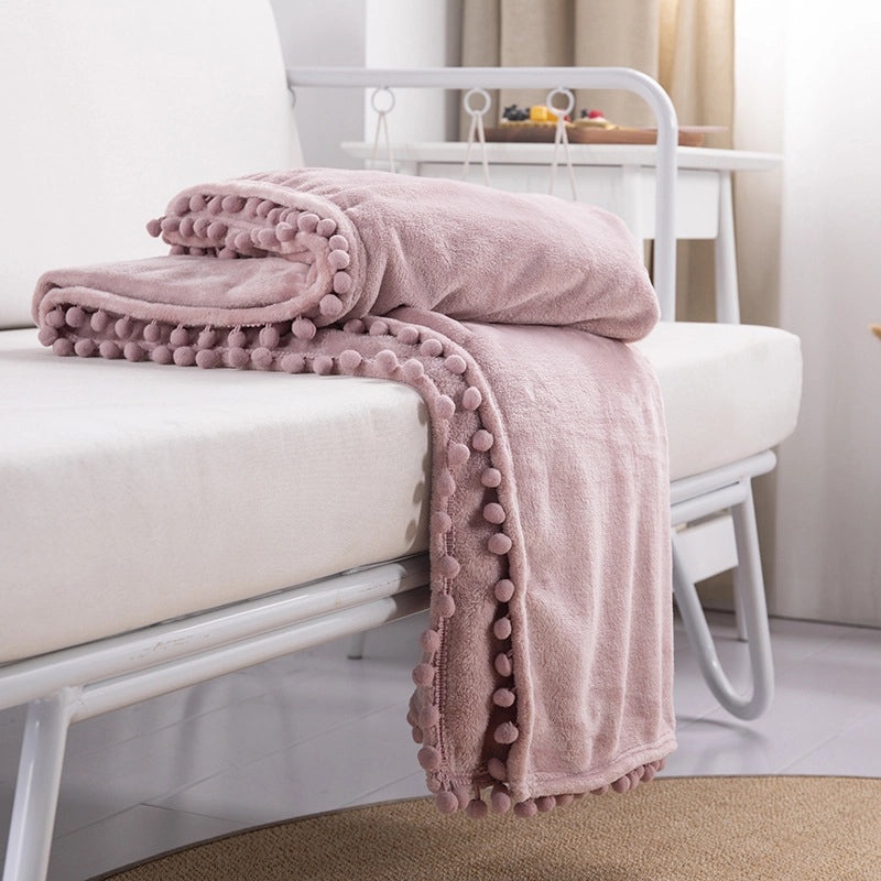 Solid Color Flannel Blanket with Tassel Balls | Home & Living Blankets