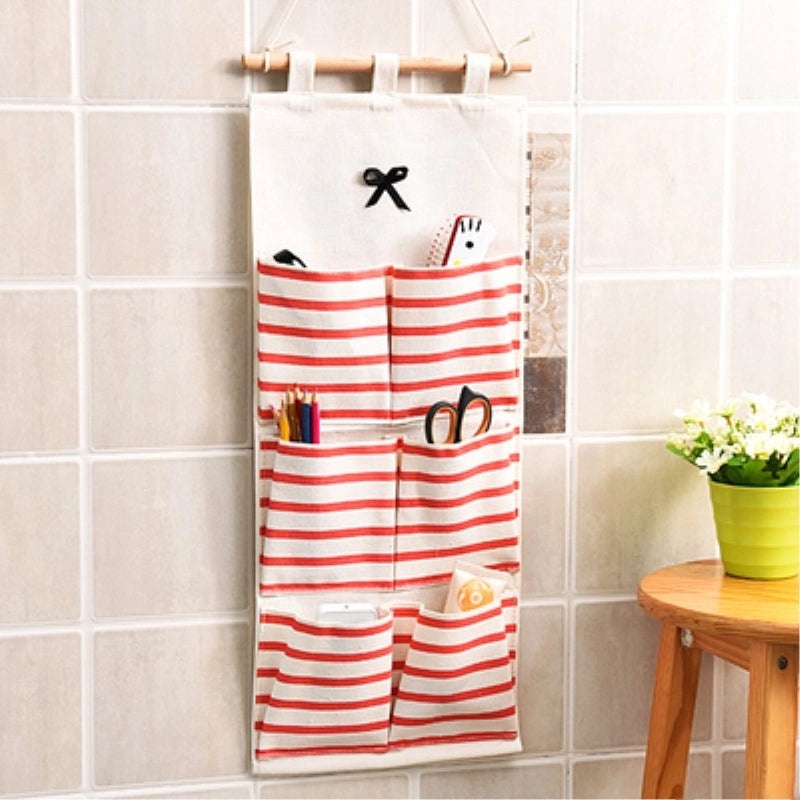 Zakka Cotton Linen Hanging Storage Pocket Waterproof Multi-layer Organizer for Bathroom Door Wall|Home Storage & Organization