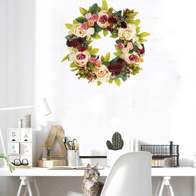 European Style Spring Artificial Flower Wreath for Wall and Door Hanging | Home Decor & Seasonal Decorations