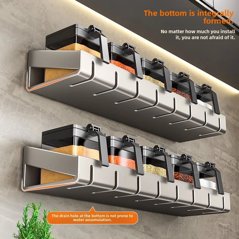 Punch-free Wall-mounted Kitchen Storage Rack Gray Seasoning Holder Space-saving Organizer|Kitchen Storage