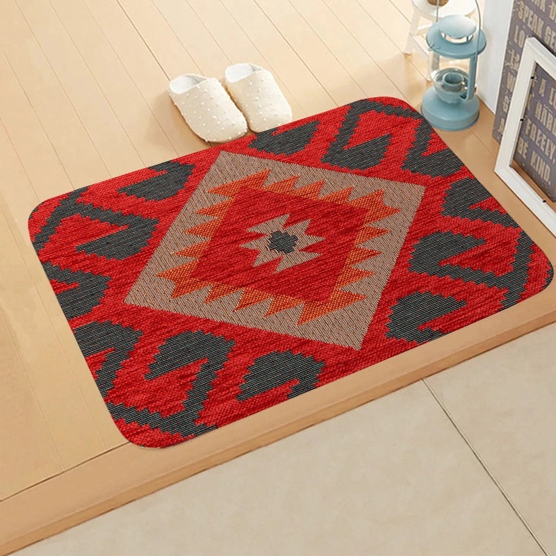 Turkish Persian Geometric Pattern Flannel Mat for Entrance and Toilet|Home Decor Rugs & Mats