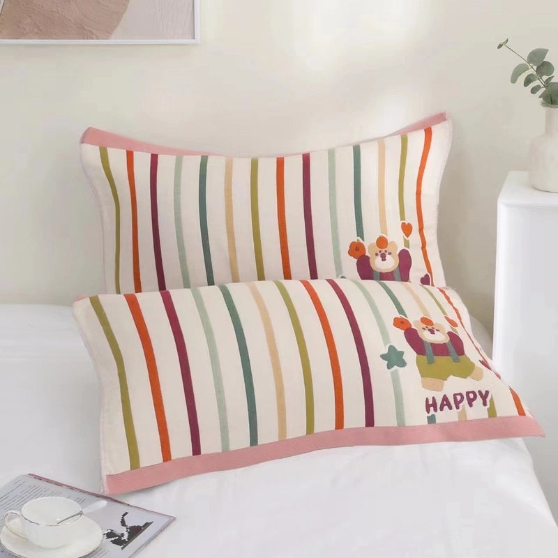 Eight-layer Gauze Soft Pillow Towel Cartoon Couple Design Breathable Household Pillow Cover|Home Textiles