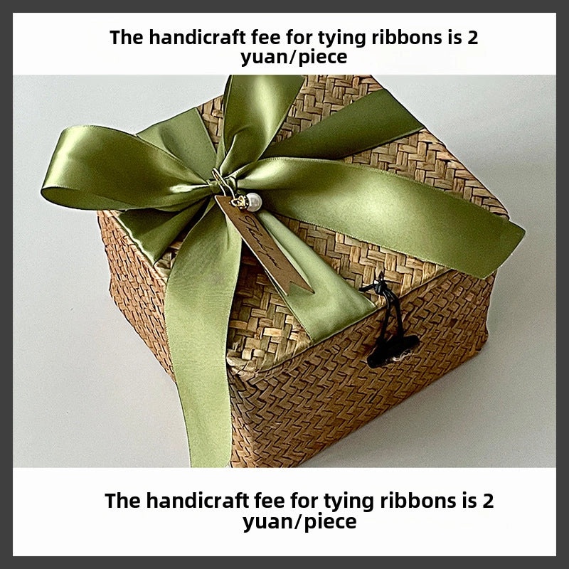 Handmade Blue Straw Rattan Woven Box with Lid Birthday & Wedding Gift Basket|Home Decor & Gift Packaging