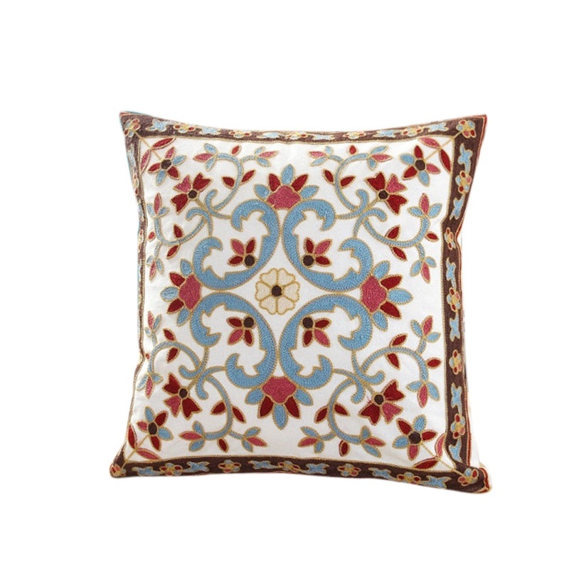 Embroidered Cotton Floral Cushion Cover Soft Decorative Pillow Case for Sofa Bedside Home Decor|Home Decor & Pillows