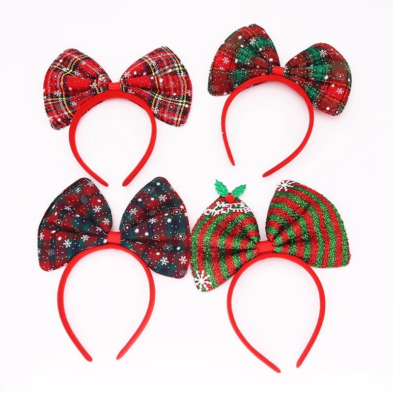 Christmas Red Green Plaid Large Butterfly Bow Hairband Hairpin for Adults and Kids | Hair Accessories