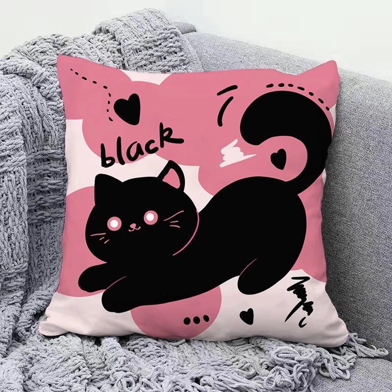 Minimalist Cat Letter Plush Throw Pillow with PP Cotton Filling for Casual Elegant Home Decor|Home Decor